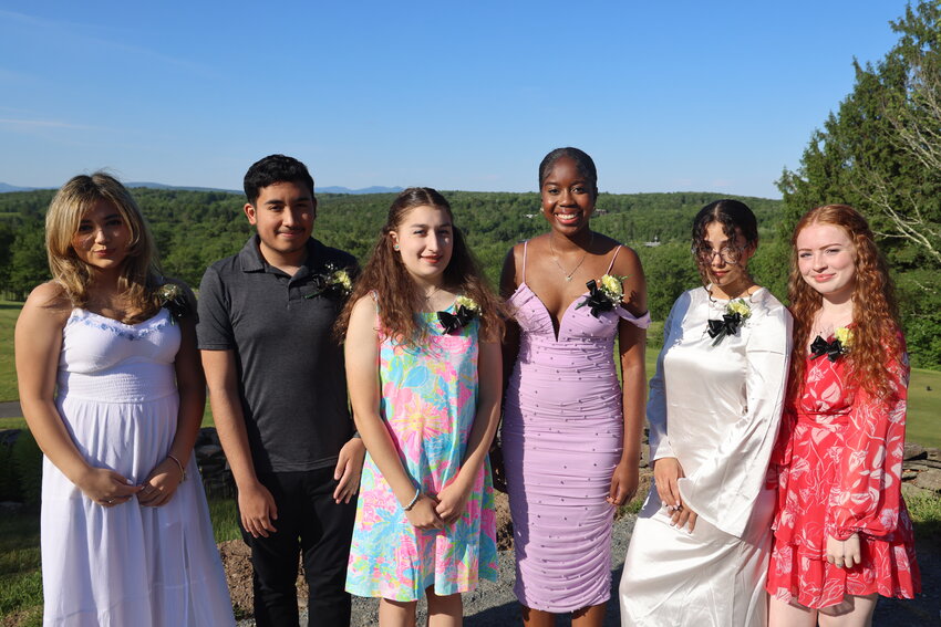 Several scholarship winners from the Fallsburg Central School District. Pictured are Nadiushka Rosa Gonzalez, left; Jaedon Espinoza; Angelina Levner; Rugiatu Sesay; Jasmine Acevedo; and Emma Degraw. The students were honored recently by the ..Samuel Beytin Fallsburg Central Community Scholarship Fund Committee, the Fallsburg Lions Club, Kiwanis of Woodridge and the Fallsburg Alumni Association.