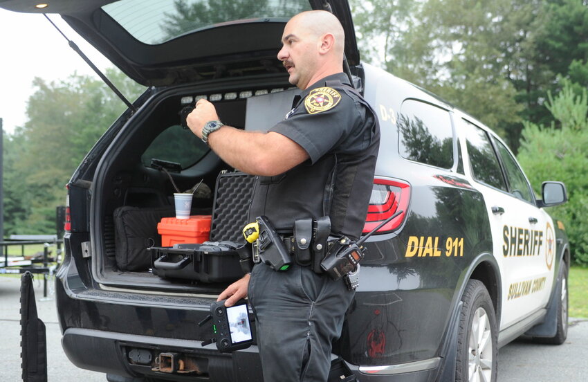 Sullivan County Sheriff&rsquo;s Deputy Michael Barrett explains to the youth academy students how drones are used in various law enforcement and search-and-rescue operations.