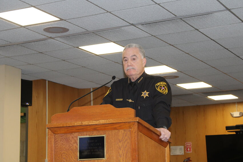 Sheriff Mike Schiff speaking at the Sullivan County Legislature in Monticello, NY on January 16.