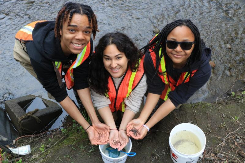 Students help the DEC monitor juvenile eels.