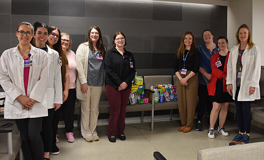 Mary Beth Nogan, RD, LDN, left; Molly Repecki, nutrition intern Marywood University; Megan Oliveras, LSW; Jackie Moase, LSW; Sarah Mooney, caseworker; Morgan Silfies, LSW; Megan O&rsquo;Rourke, LSW; Molly Feakins, caseworker; Lacey Hazen, social services aide; Barbara Griggs-Pratt, MA, RD, LDN, Registered Dietitian and Clinical Nutrition Manager