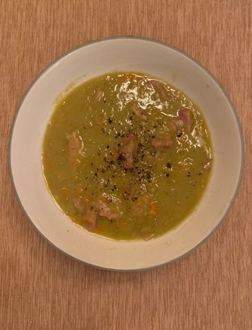 This soup needs no salt added, since the ham provides a high salt content, and with some croutons and fresh cracked black pepper as garnish, this soup is the perfect winter meal in itself.