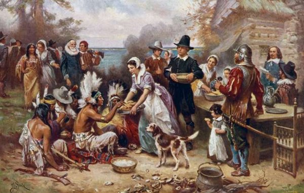 What one of the first original Thanksgiving gatherings looked like.