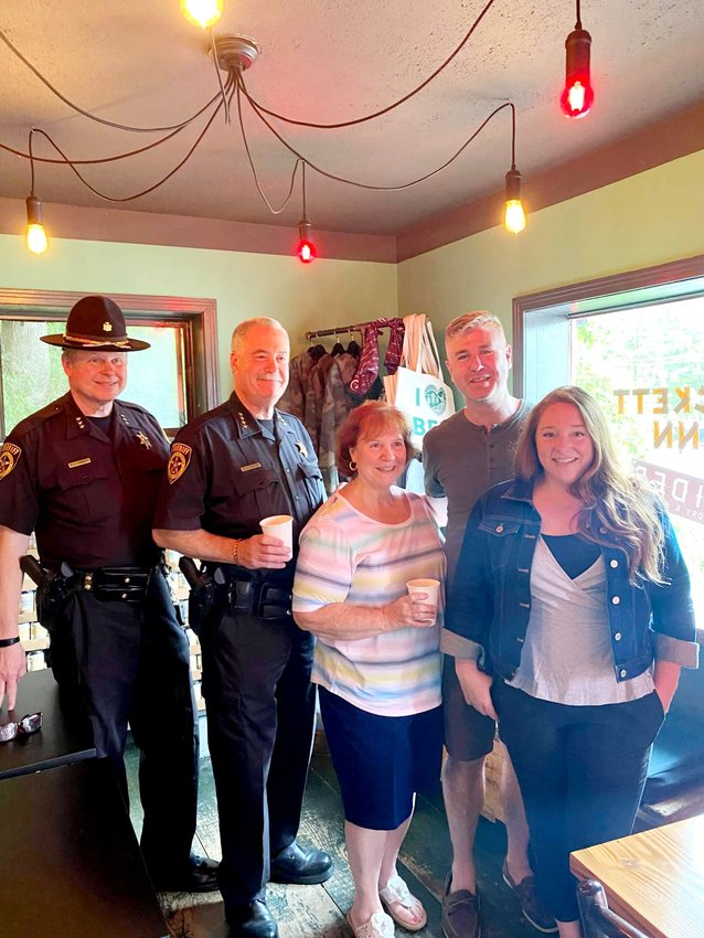 UnderSheriff Eric Chaboty and Sheriff Mike Schiff met with Margie Granese, John Pizzolato and Laura Burrell at the &ldquo;Coffee With the Sheriff&rdquo; event at the Stickett Inn in Barryville. Over forty residents of Highland stopped by to meet Sheriff Schiff and speak with him about their public safety concerns.