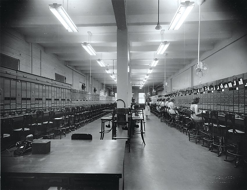 Telephone operators at the Monticello Telephone Company long before the introduction of dial telephones in 1965.