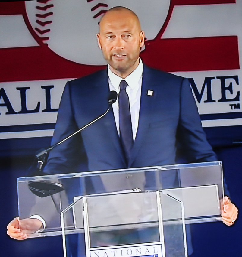 The Captain, Yankees Derek Jeter, gives his Baseball Hall Of Fame Acceptance speech.