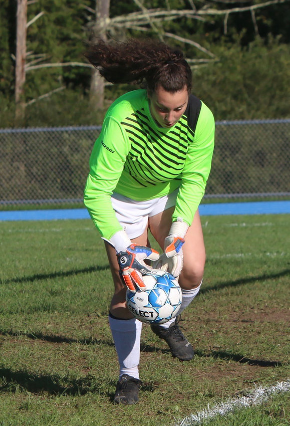 Eldred keeper Lily Gonzalez makes an impressive save. Most famous for being a standout catcher on Eldred&rsquo;s juggernaut softball team, Gonzalez came out for soccer this fall. She is a great athlete and one of those 100 percent impact players.