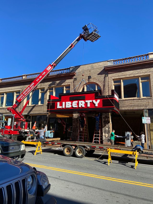 The new marquee for the Liberty Theater was installed recently.