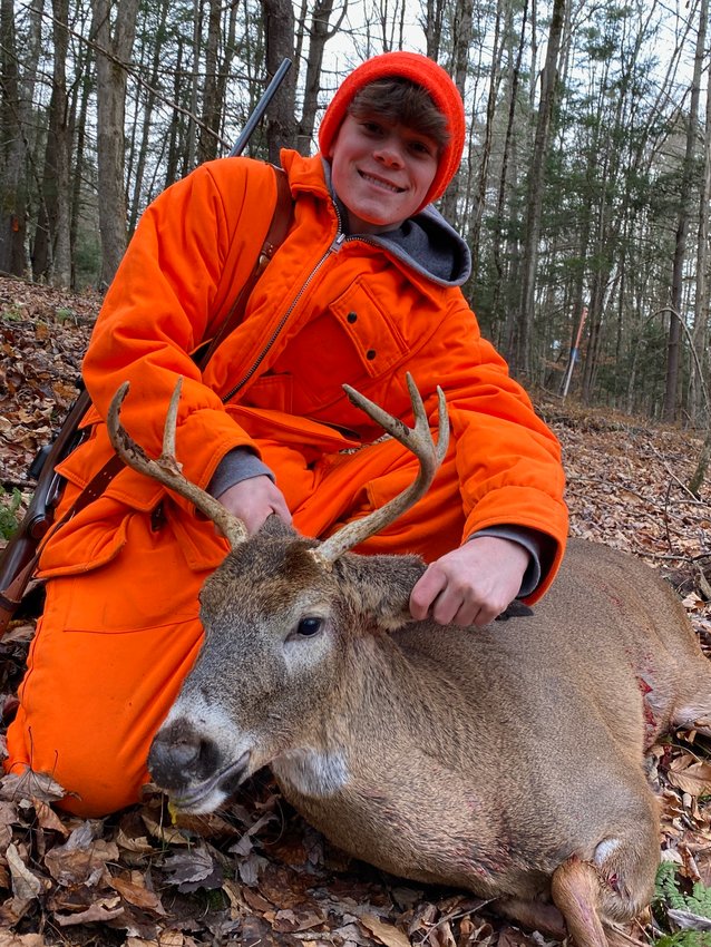 14-year old Brayden Danchak, of Milltown, NJ, took his first deer while hunting in Bethel. The buck is a 5-pointer.