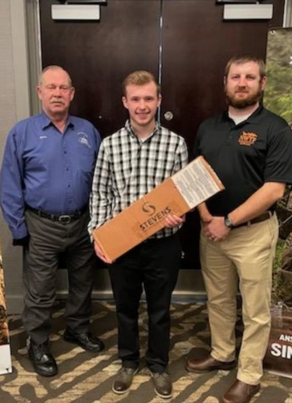Earl &ldquo;Butch&rdquo; Kortright (left) and Eric Davis, the NYS Chapter Vice President (right), stand with 2021 NYS JAKES Member of the Year award winner Nathaniel Viningre (middle).