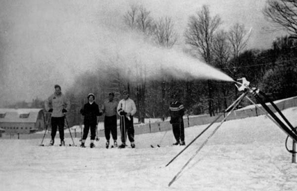 An early snow making apparatus at Grossinger&rsquo;s, circa 1956. The Concord in 1952 and Grossinger&rsquo;s in 1953 were pioneers in snow making in the northeast.