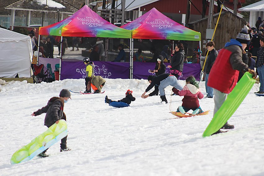 Despite the warm temperatures there was some snow on the ground for some sledding and tubing.