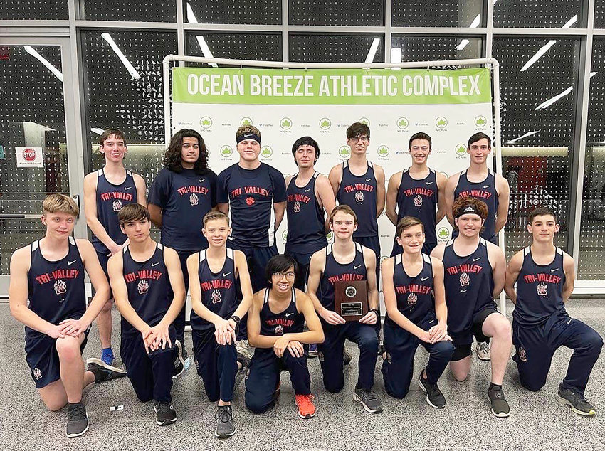 At left: top left- Vincent Mingo, Armaan Butler, Brandon Kaplan, Michael Squires, Caleb Edwards, Connor Weyant and Jacob Lucak. Bottom: Talan Scanna, Noah Edwards, Van Furman, Kristoff Guanzon, Craig Costa, Nicholas Bender, Connor Rafferty, Tyler Conjura. Not pictured Adam Furman who didn&rsquo;t compete as he was a little under the weather. He will be at the state qualifier having already met the standard in the 3200.
