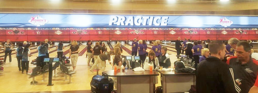 Bowlers in a practice round at the United States Bowling Congress Open Championship at the 60 lane Las Vegas South Point Bowling Plaza.