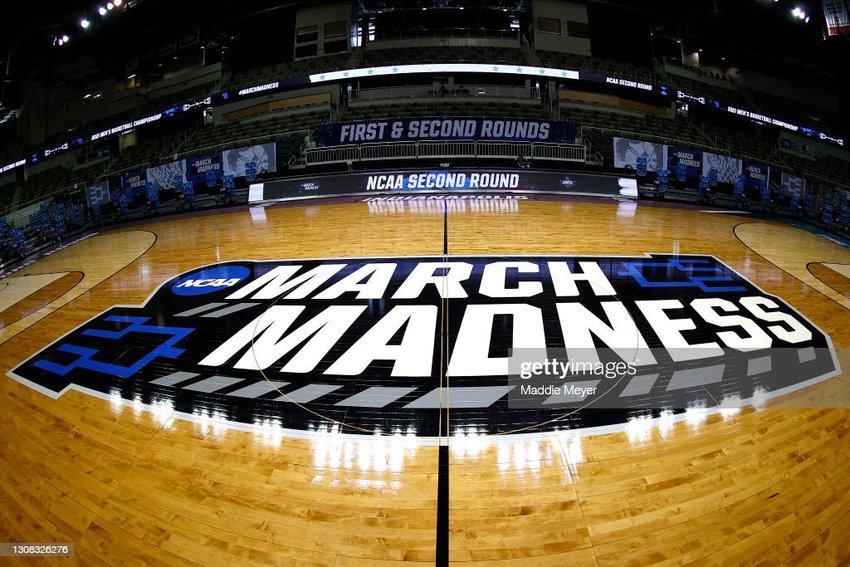 The famous &ldquo;March Madness&rdquo; emblem in center court gives clear identification for this great event.