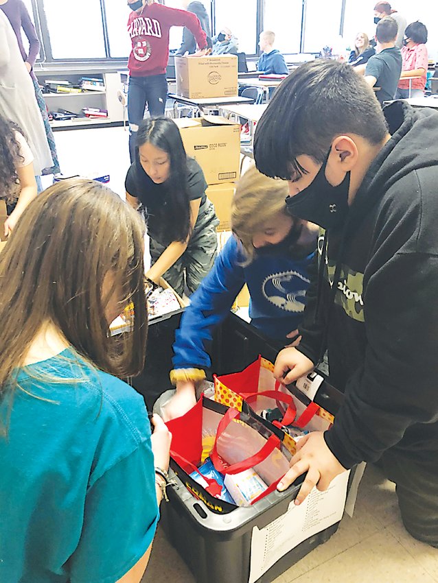 Liberty Middle School Students organized care packages for Ukrainian refugees, many of them children, who have been displaced by the war in their country.