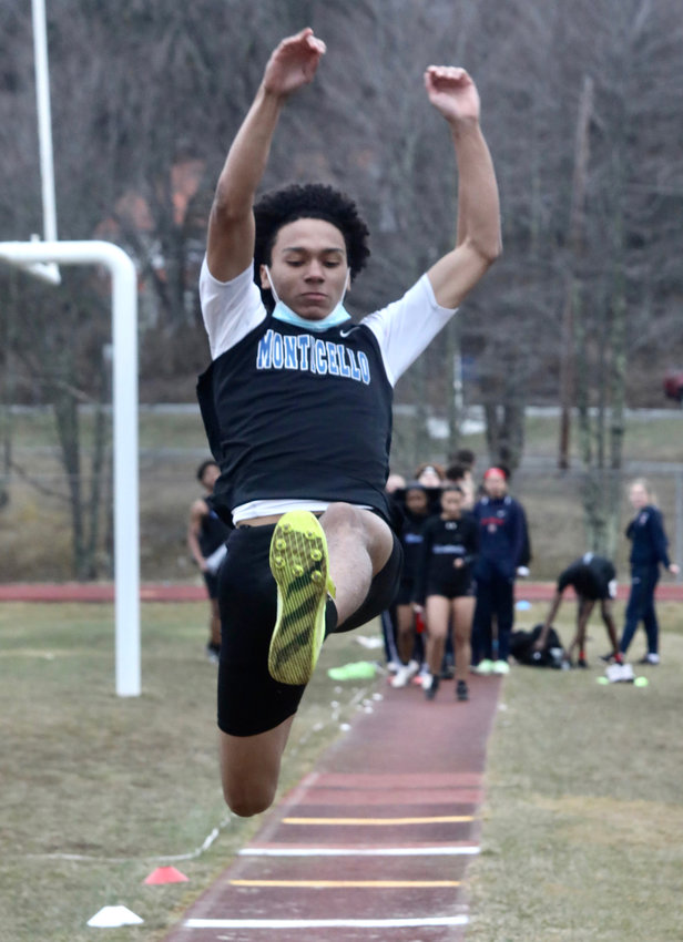 Monticello&rsquo;s premiere jumper Jadden Bryant captured first in the long jump (pictured), the high jump and the triple jump. The Montis swept all three events.