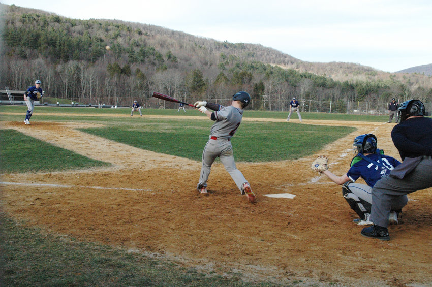 Austin Hartman rips a base hit off of Aiden Johnston in Monday&rsquo;s 9-5 victory over Roscoe.