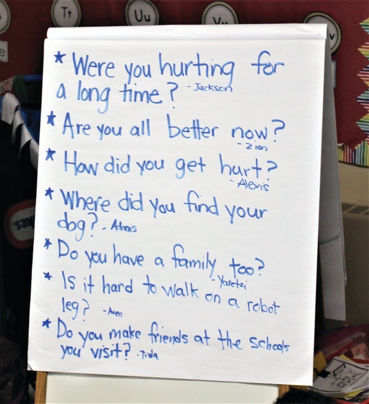 The easel contained the   children&rsquo;s questions for Rick.