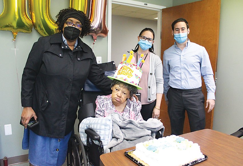 Mary Magadalene Smith, 101, was joined at her birthday celebration last week by, from left, her niece  Myra Young Armstrong, Care Center at Sunset Lake Activity Director Miranda Page and Elliot Weiss, Care Center at Sunset Lake Director of Marketing and Admissions.