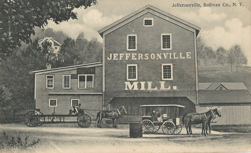 Mill fire loss exceeded $12,000:     The Jeffersonville Mill was destroyed by fire in 1912, stilling the operation of a business that had been owned by William Bollenbach for 16 years. While the Decades item of 110 years ago states that a man named Seibert had built the mill which burned, Callicoon historian Charles S. Hick later wrote in the Sullivan County Record that there were two mills operating in the late 1860s in Jeffersonville. Henry Seibert&rsquo;s mill was passed on to Fred Scheidell, and it was demolished sometime before 1942. The report in 1912 indicated that this mill was owned by Sheriff Tuttle and Rudolph Bury initially. The mill had its longest, most successful run under Mr. Bollenbach, who learned milling from his father in Germany. This image is from the postcard collection at the Sullivan County Historical Society in Hurleyville. For information call (845) 434-8044 or email info@scnyhistory.org.
