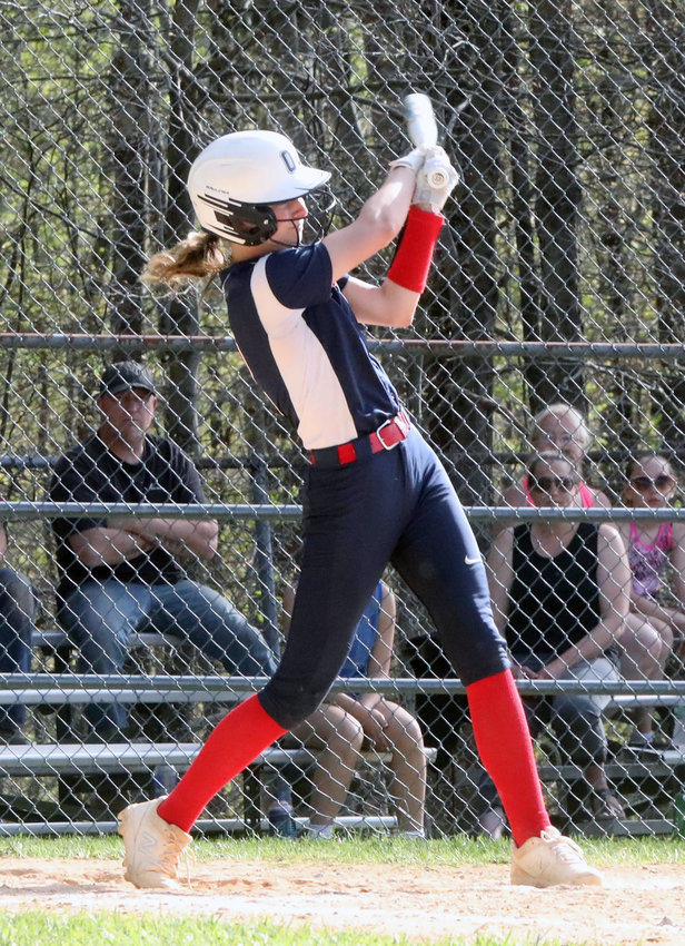 Tri-Valley sophomore Jenna Carmody belts a double and drives in two runs. She was the winning pitcher as well.