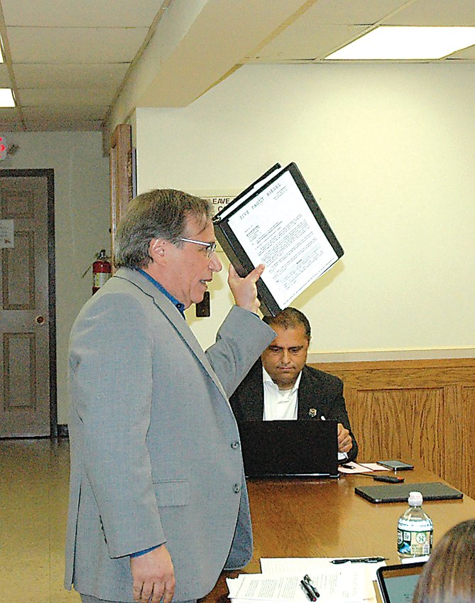 Lost Lakes Holdings LLC legal representative Steven Barshov talks during the appeal process for the denial of building permits to Lost Lakes Holdings, during an evidentiary hearing. The hearing was opened but adjorned shortly thereafter due to claims of incomplete records and missing personnel.