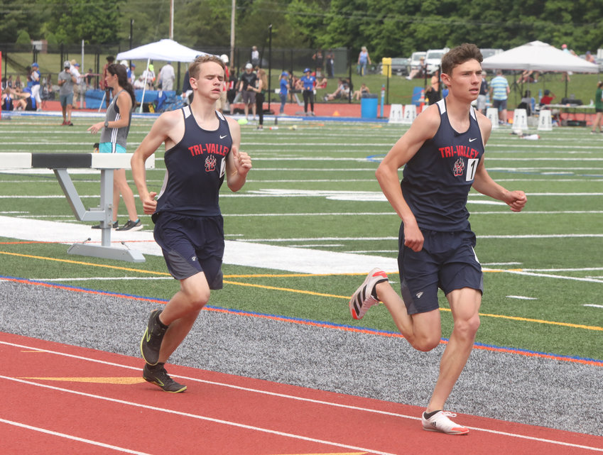 Tri-Valley&rsquo;s Adam Furman (right) and Craig Costa will join teammates Caleb Edwards and Van Furman to compete in the Division II 4x800 relay at the state championships this coming weekend at Cicero North High School in Syracuse. Furman will also vie in the 3200 and the 1600, while Edwards will contend in the 3000 steeplechase. These four Bears are part of the ten athlete county contingent going to states this spring.
