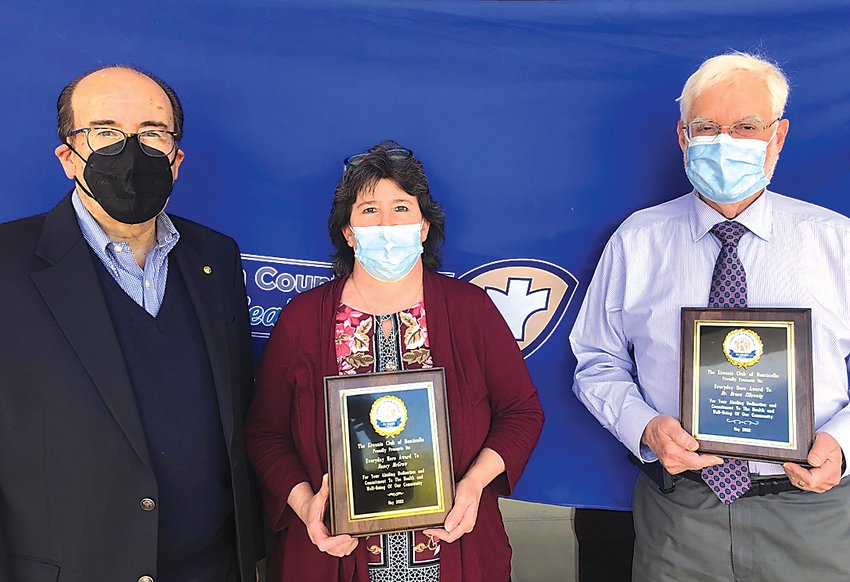 Pictured (L-R) are Monticello Kiwanis President Marvin Rappaport and Award Recipients Public Health Director Nancy McGraw and Public Health Medical Director Dr. Bruce Ellsweig.