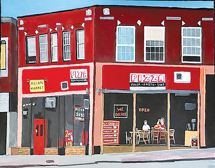 Ed Ziff&rsquo;s painting showcasing the corner of Chestnut Street and South Main Street in Liberty.
