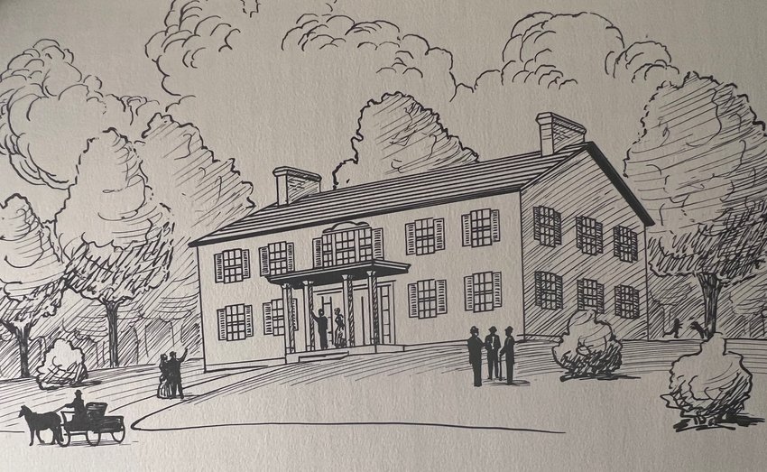 The artist Francis W. Davis's conception of Albion Hall, created for the Sullivan County Historical Society's &ldquo;Directory to Quinlan's History.&rdquo;
