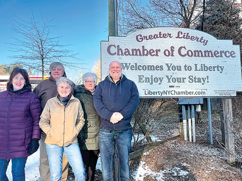 From left to right are Greater Liberty Chamber of Commerce board members, Jean Dermer, Russell Reeves, Verna Spina, Eileen Mershon and newly appointed President Jack Bodolosky.