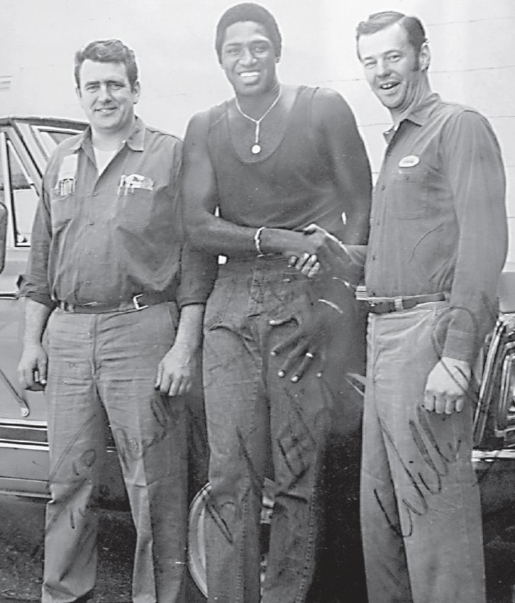 NBA star Willis Reed was a frequent visitor to Callicoon during his playing days with the New York Knicks, especially to visit his good friends Mickey, left, and Rease Roche of Roche&rsquo;s Garage. This photo, taken in 1973, shows Willis taking delivery of a brand new GMC Jimmy after his second NBA championship.