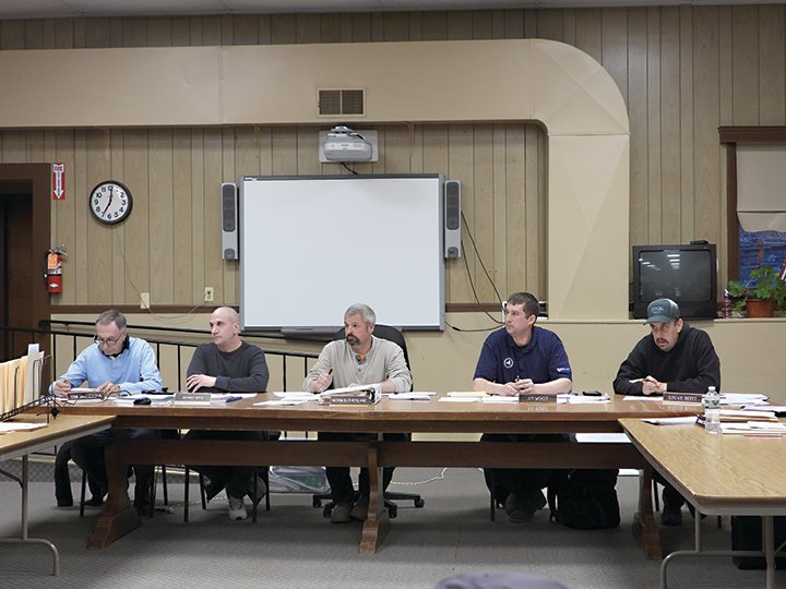 From left, the Town of Highland Planning Board members Tim McKenna, Jeff Spitz, Chairman Norm Sutherland, J.T. Vogt and Steve Bott heard presentations regarding Camp FIMFO&rsquo;s status report.