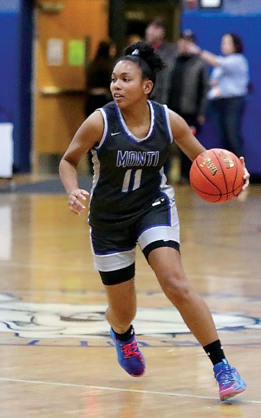 Aaliyah Mota brings the ball up the floor. A talented point guard with great floor vision, Mota proved to be an adept passer as well as a lethal scoring threat. She surpassed the 1000-point career milestone and average 17 points, eight rebounds, three assists and a pair of blocked shots and steals per game.