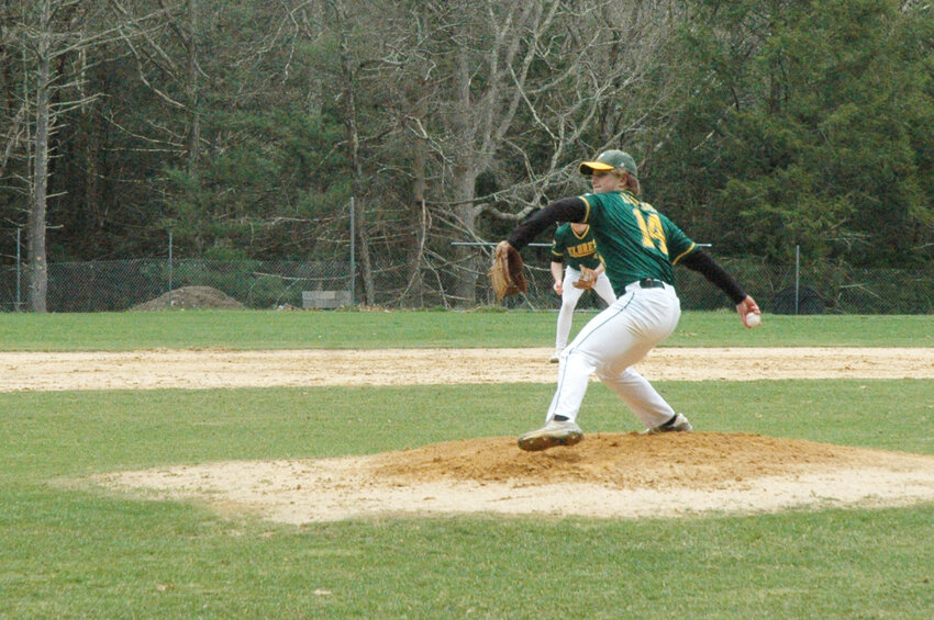 Senior right-hander Frankie Whitemore pitches in the first inning of his no-hitter against Livingston Manor.