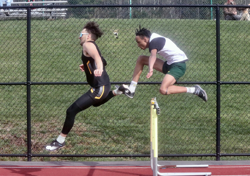 Eldred&rsquo;s Trai Kaufmann just trails Fallsburg&rsquo;s Hunter Doty in the 110 hurdles but ended up beating him by one-tenth of a second.