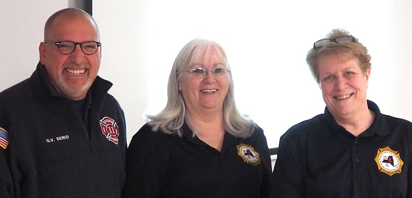 Greg Serio (left) served as instructor during the recent Commissioner&rsquo;s Training Class, while Cathy DeLuca (center) and Jill Holland organized the course on behalf of the Association of Fire Districts of the State of New York and the Sullivan County Fire Bureau.