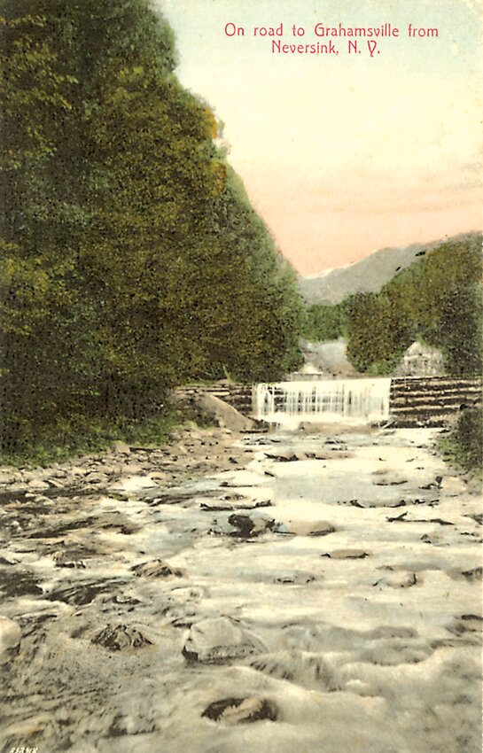 On the road to Grahamsville:    This postcard was mailed from Aden post office to Ferndale in 1907. There are several brooks in Grahamsville but what falls are depicted here? If anyone knows this photo&rsquo;s location, please call Ruth at our Callicoon office at (845) 887-5200.