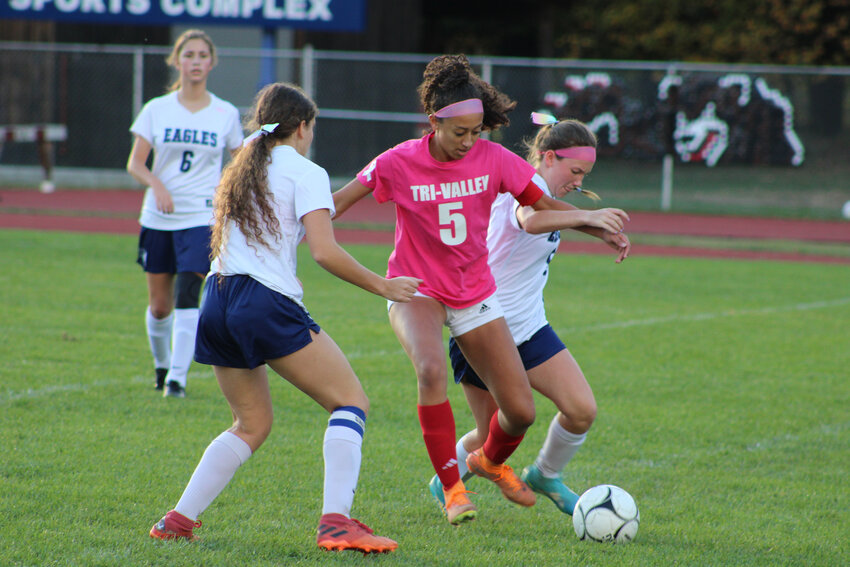 Kendall McGregor  (5) scored two goals and assisted on a Kaytlyn Ingrassia goal, as Tri-Valley beat Burke, 5-3.