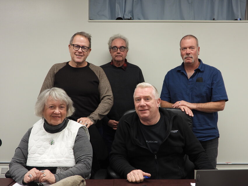 In the back row from left are Tusten Town Board members Greg Triggs, Kevin McDonough and Bruce Gettel. In the front is Deputy Supervisor Jane Luchsinger and Supervisor Ben Johnson. Board members said their goodbyes and gratitudes to Luchsinger, who did not run for reelection in November.