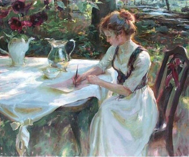 The Woman writing in the garden - by Farhan Malik.