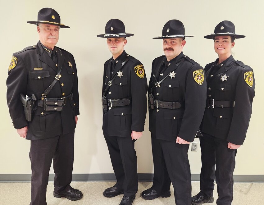 Left to right is Sheriff Mike Schiff, Deputy Sheriff Bailey Mitchel, Deputy Sheriff Mark Tesseyman and Deputy Sheriff Lydia Wyche.