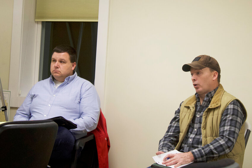 Delaware Engineering Project Engineer Bill Brown, left, and Town of Delaware Building Inspector, Kris Scullion, at the Delaware Town Board meeting on Wednesday, February 14.