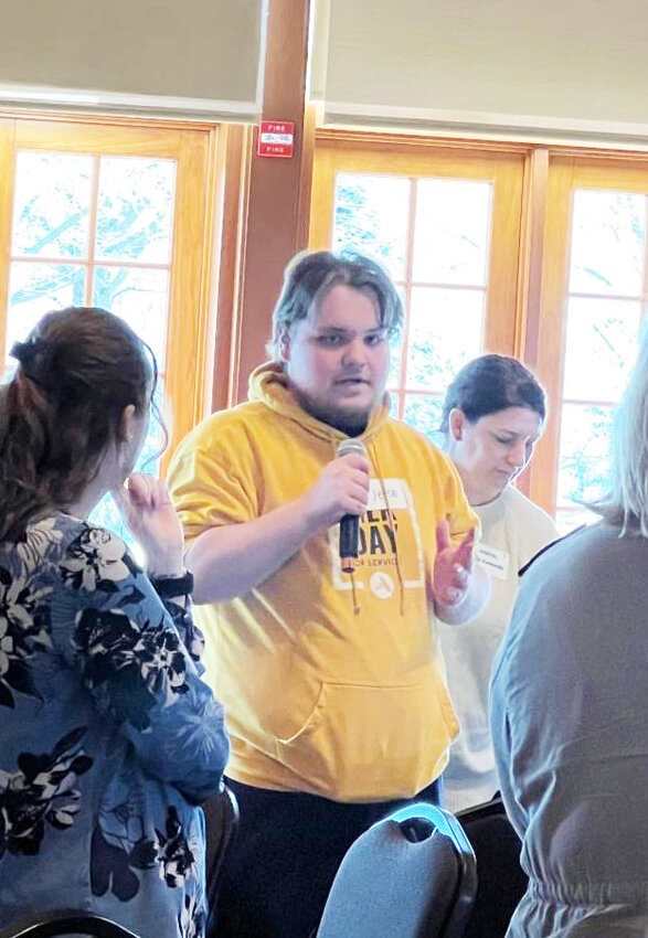 Warrior Teen Jesse Guara acted as the &lsquo;reporter&rsquo; for his group sharing about his table&rsquo;s ideas for taking what they&rsquo;ve learned about the dangers of vaping back in their schools.