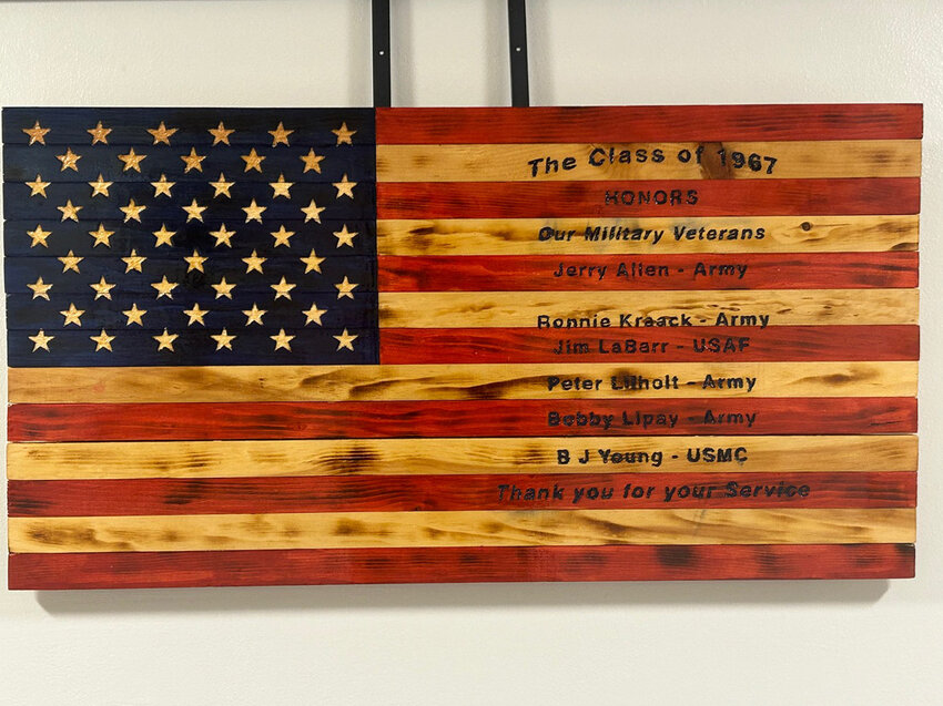 An American flag that was made in the workshop.