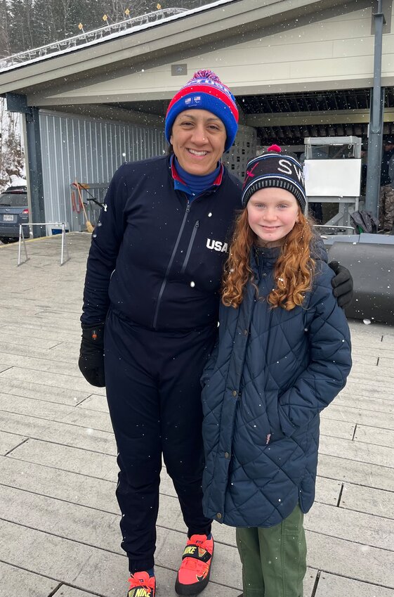Adeline with Elana Meyers Taylor, the winner of five Winter Olympic medals.