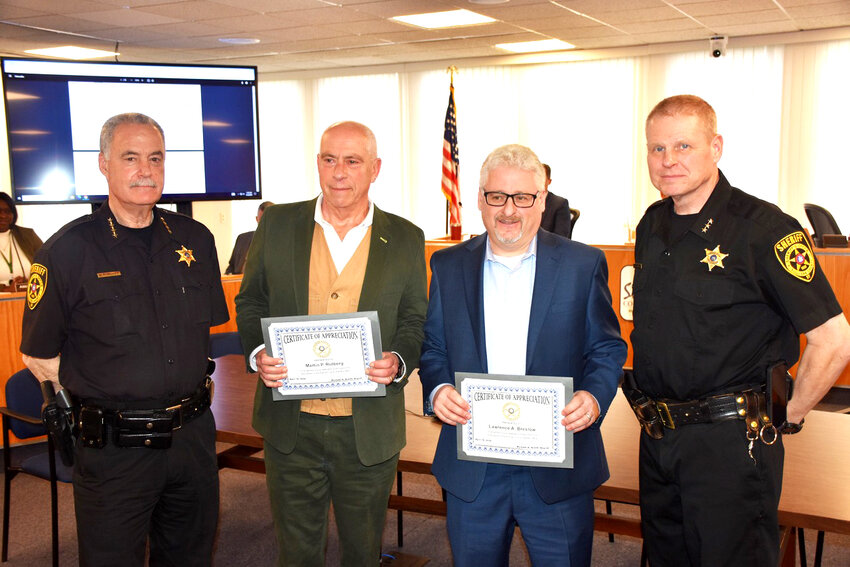 Left to right: Sheriff Mike Schiff, Martin Rutberg, Lawrence Breslow and Undersheriff Eric Chaboty.