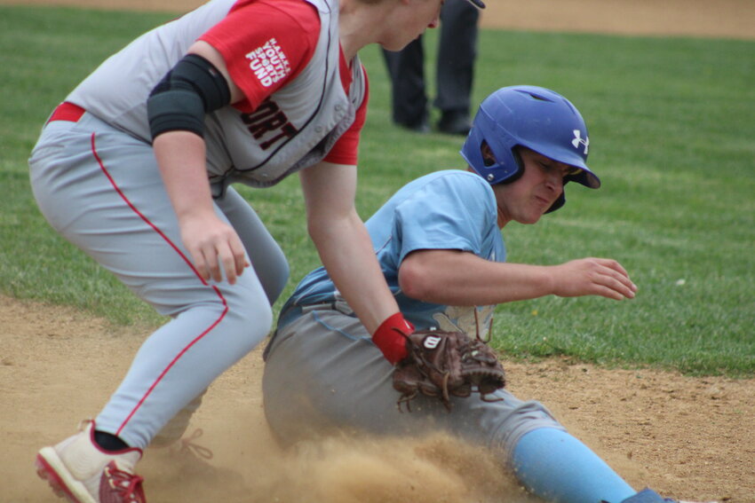 Jacob Hubert slides into third during Sullivan West&rsquo;s extra inning tournament championship loss to Port Jervis.