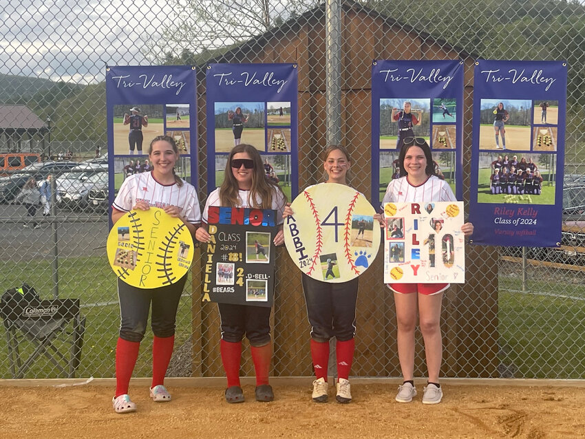 Tri-Valley seniors Emily Rusin, Daniella Bell, Abbi Mentnech and Riley Kelly were honored before Monday’s win over Burke.
